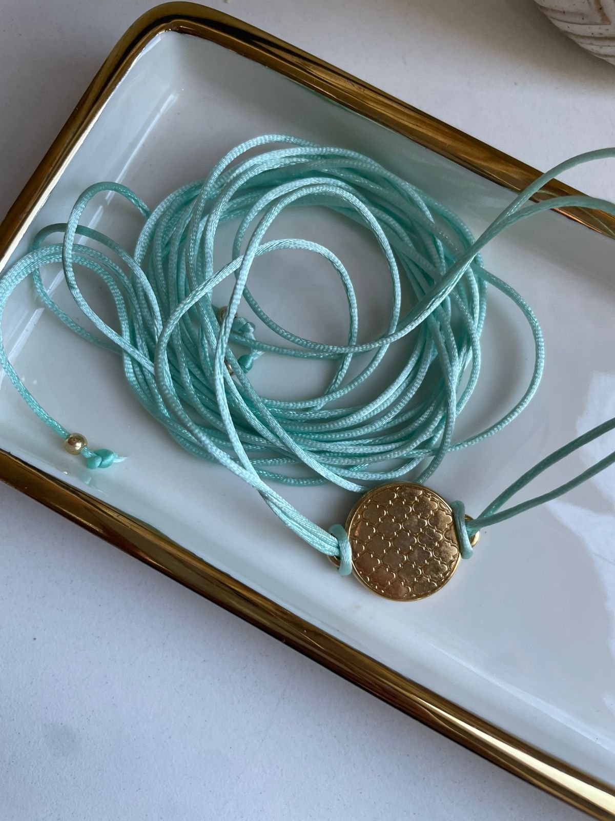 Pulseira Voltas Fios Verde Agua Olho Grego Dourado - Imagem 3